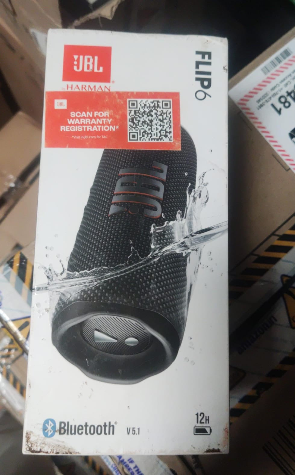 OPEN BOX ✔️JBL Flip 6 Wireless Portable Bluetooth Speaker Pro Sound, Upto 12 Hours Playtime, IP67 Water & Dustproof, PartyBoost & Personalization App (Without Mic, Black)