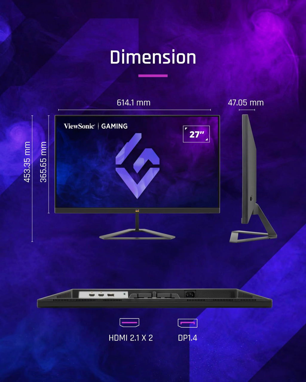 OPEN BOX ✔️ ViewSonic VX2758A-2K-PRO-3 (68.58 Cm) 27Inch 240Hz IPS QHD 2K Gaming Monitor| 1ms| HDR10| FreeSync | 137% sRGB | Tilt | Eye Care | 2 x HDMI | Display Port.